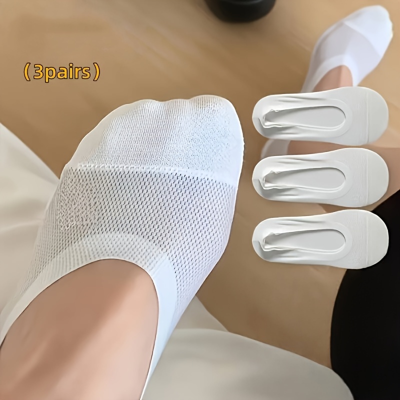 TEMU 3 Pairs Light Beige Breathable Comfortable Cute Non-slip Invisible Socks, Solid Color, Spring/summer Style, For Teenager