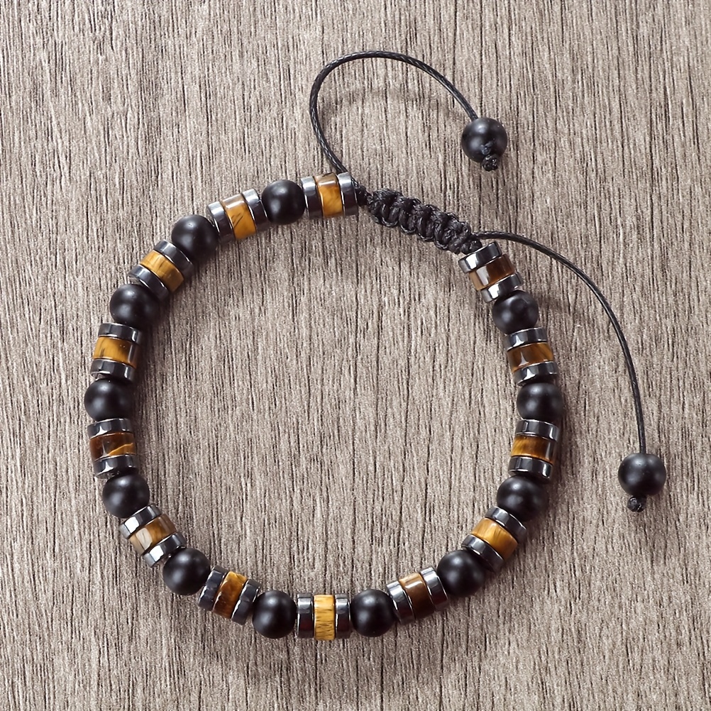 Punk-Style Woven Bead Bracelet with Tiger's Eye Spacers