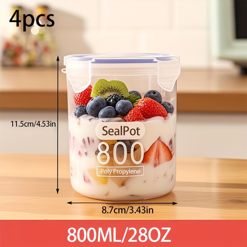 4pcs Oat Container, With Sealing Ring For Leakage Prevention, Microwave-safe, Reusable Storage Tank, Suitable For Kitchen Coarse Grain Jars Such As Yogurt And Fruit Salad, For Breakfast And Snacks