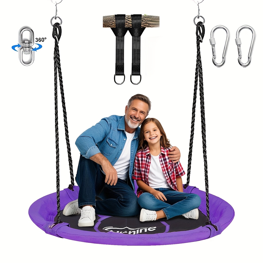 43" Large Rotating Saucer , 360° Spinner Swing With Swivel, Adjustable Ropes And Hanging Straps, Outdoor Tree Or Swing Set Accessory, Durable Round Mat For Playground Or Backyard, Day Gift
