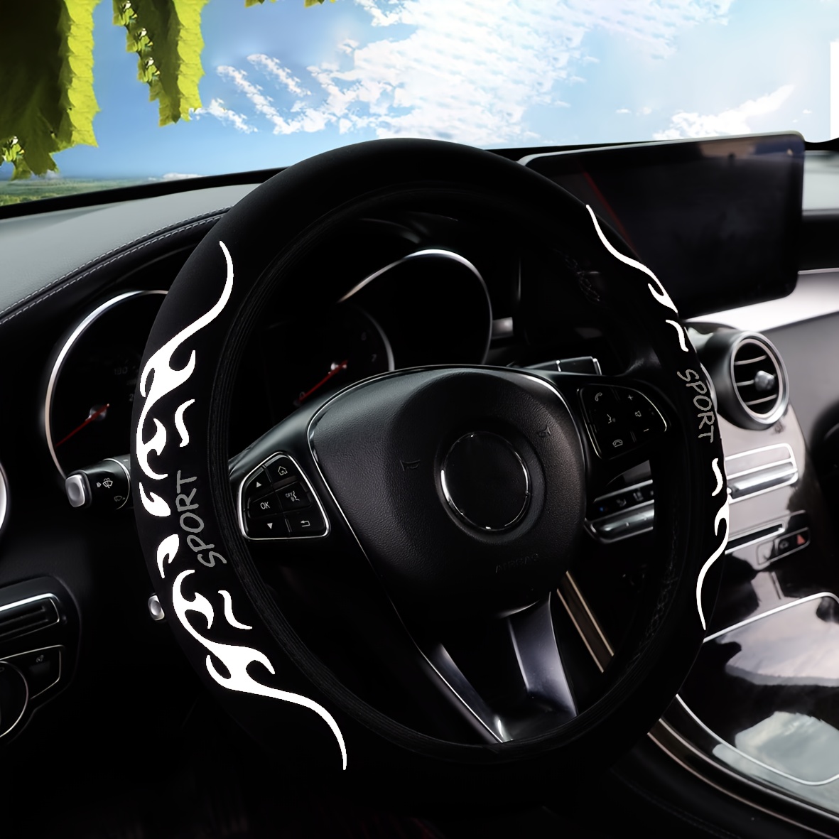 TEMU 1pc 1pcs Sport Flame Steering Wheel For 15-inch Wheel, Anti-slip Breathable Suitable For All Car, Wear-resistant Suitable For , Car Interior For