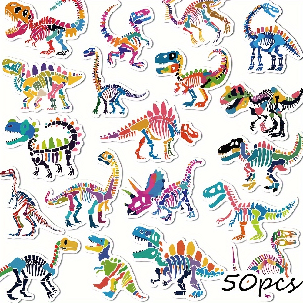 TEMU 50 Adesivos de Esqueletos de Dinossauros Coloridos - Perfeitos para Projetos DIY em Laptops, Cadernos,…: retailer-supplied image