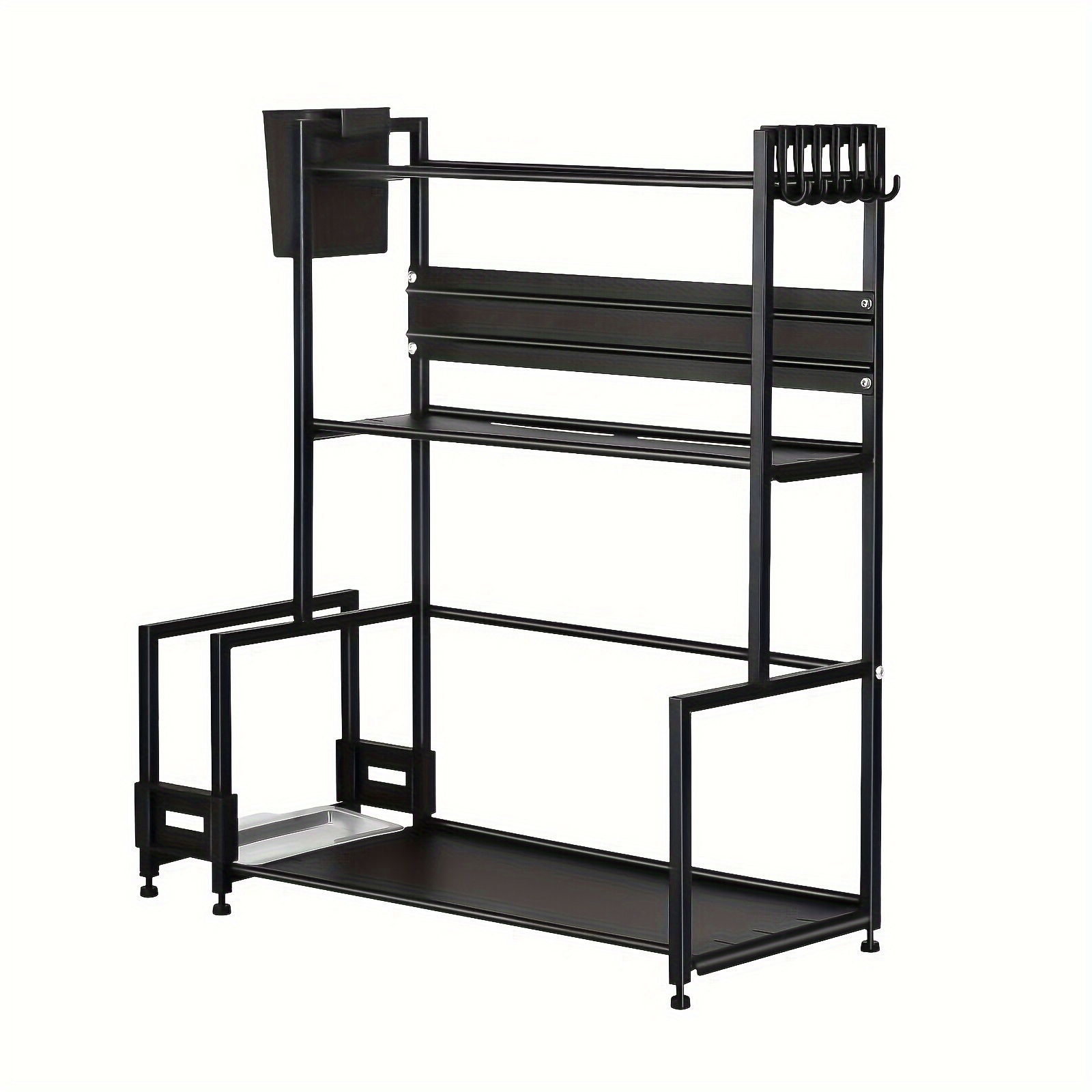 3-tier Spice Rack Kitchen Storage Rack, 48*21*49cm, Rack With Cutting Board Rack And 6 Hooks, Kitchen Countertop Organizer, Carbon Steel Material