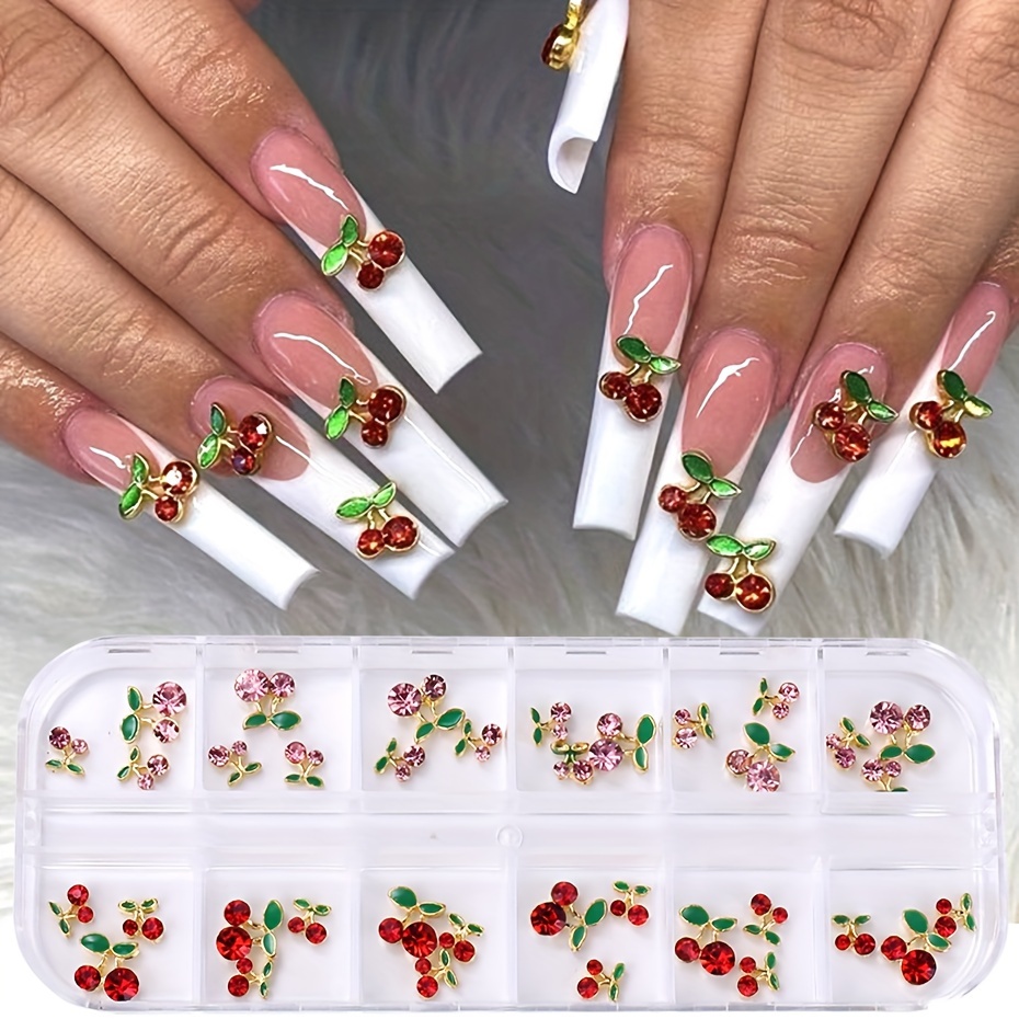 

Cherry Nail Art Charms Set, 36 Pieces In 12 Compartments Box, Mixed Sizes, Alloy Rhinestone Fruit Nail Accessories, Sparkling Diy Manicure Decorations