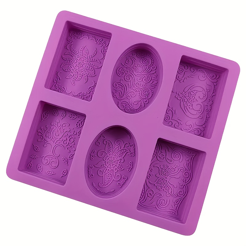 E-shop 6-Kavitäten-Silikonform mit Spitzenmuster für Kuchen, Kerzen & Seifen - Rechteckige Ovale Form, für DIY-Bastelbegeisterte und Handgemachte
