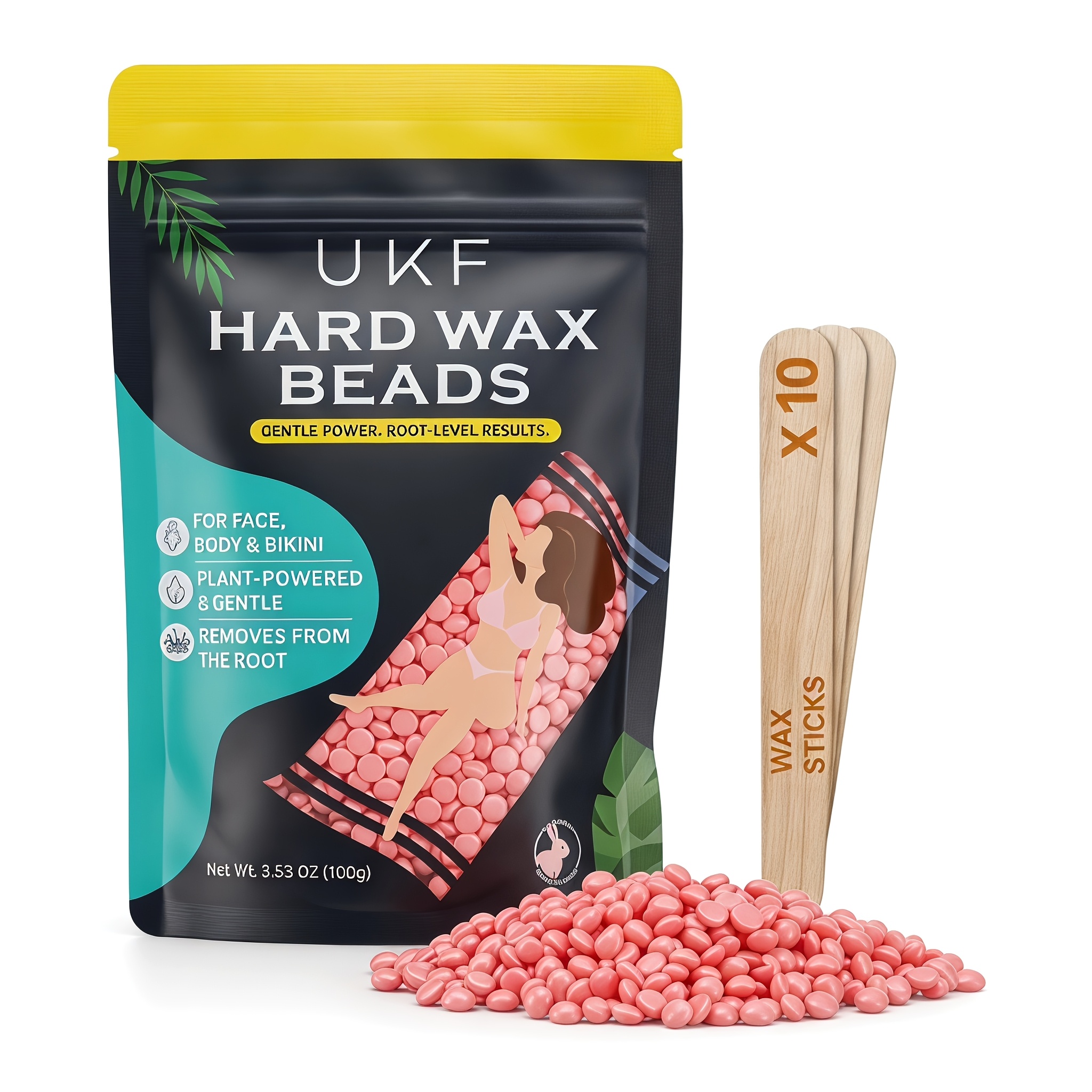Ukf Hard Wax Beads For Hair Removal 100g, Wax Beans With 10 Wax Sticks, Brazilian For Face, Body & Legs, Gentle Stripless Wax Kit For , At Home Waxing