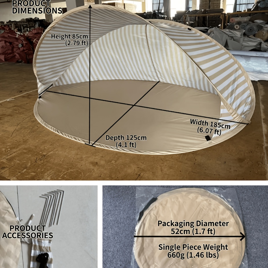 TEMU Quick- Portable Beach Tent, Instantly, Ideal For Camping And Picnics, No , Windproof And Insect-proof Oxford Cloth Canopy, Lightweight Folding
