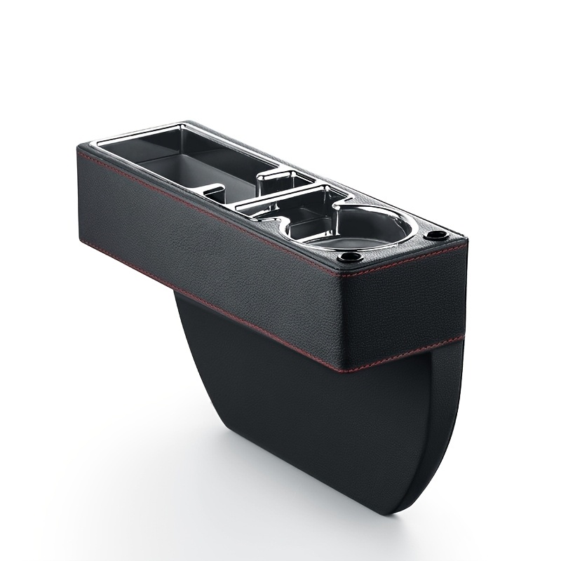 TEMU Car Seat Storage Box With Cup Holder Pu Leather Mult Slot Car Crevice Organizer For Water Bottle Phone Keys Wallet Car Interior Accessory