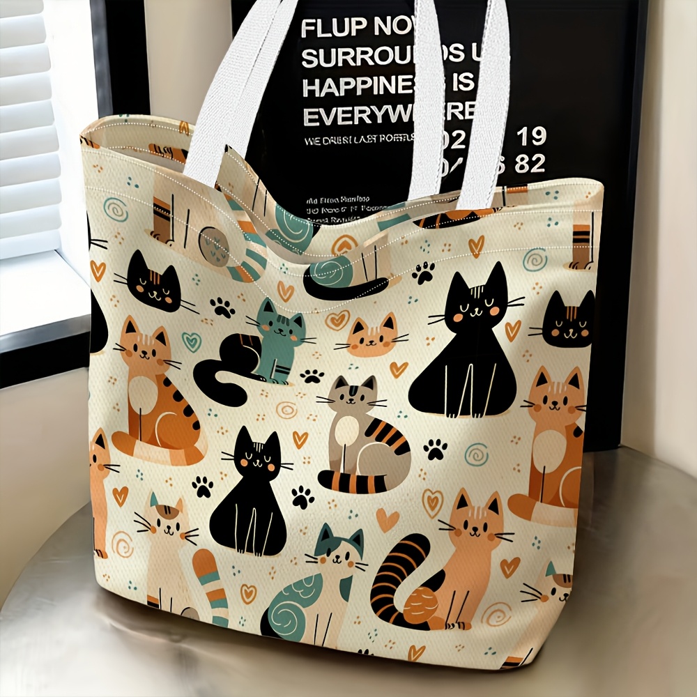 TEMU Sac /à bandoulière portable, motif chat, convient pour la plage, le shopping et les voyages de loisirs, avec grande capacité de shopping. Léger