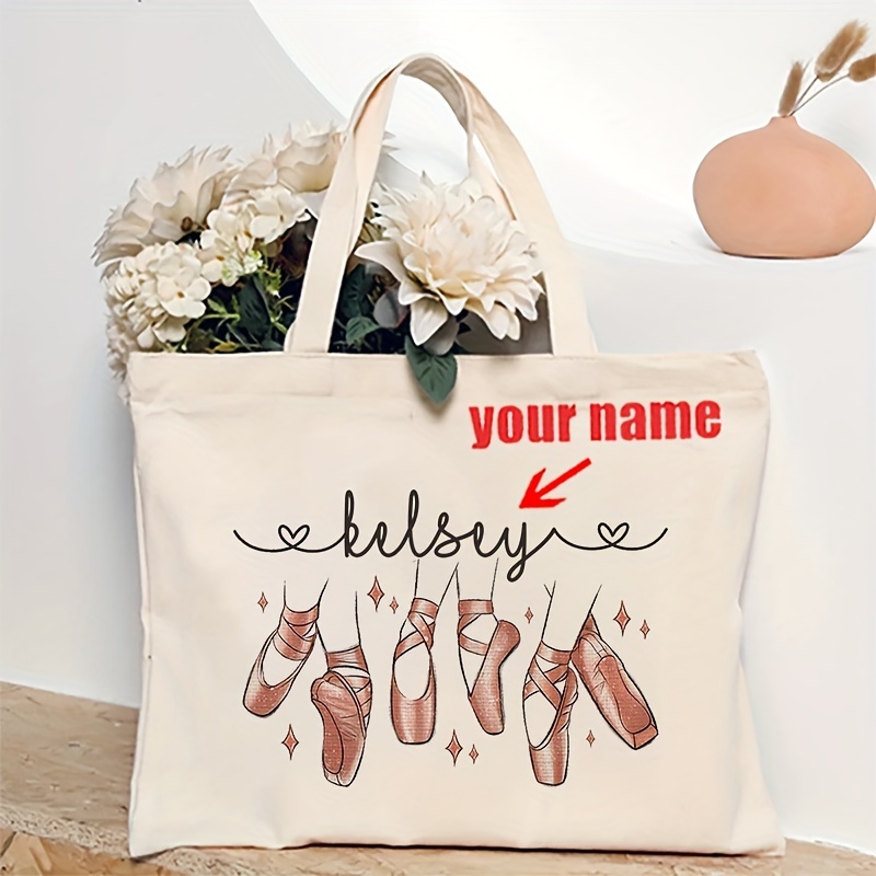 TEMU 1pc Personalized Ballet Pattern Tote Bag Shoulder Bag For Commute Women's Reusable Shopping Bag, Best Gift For Her, Gift