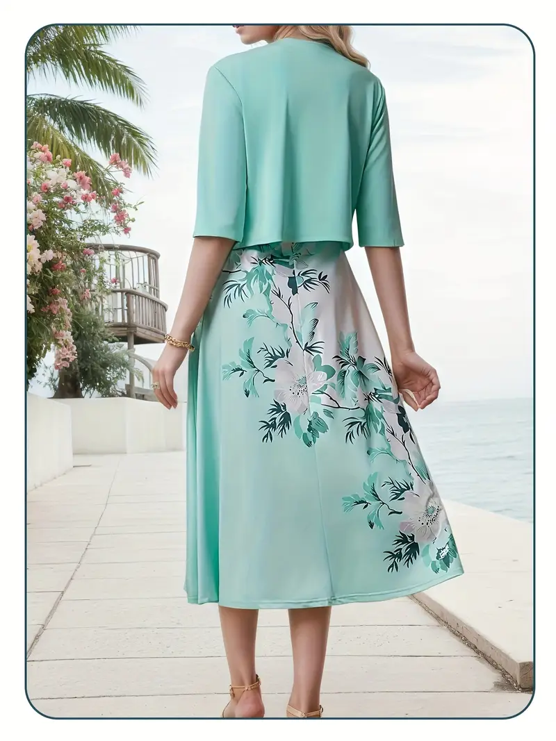 new elegant two piece dress set cropped half sleeved top and floral print vest dress set womens womens trendy skirt set spring summer autumn womens wear Product details 4