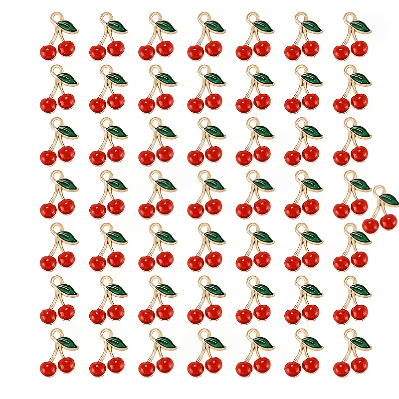 TEMU 50pcs Alloy Enamel Pendants, -plated Cherry Charms, Fruit Pendants, Craft Supplies, Suitable For Necklace, Earring, Bracelet Jewelry Diy Making,