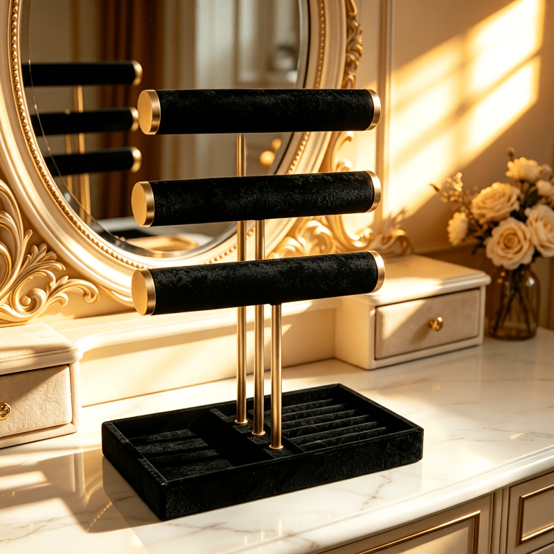 TEMU Expositor y organizador de joyas de estilo de lujo . Disponible en combinaciones y dorado, y y dorado. Diseño de varios niveles para exhibición