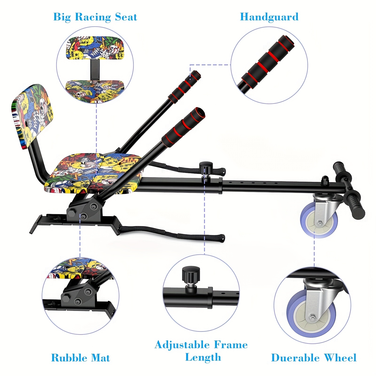 

Sisigad Hoverboard Kart Seat Attachment With Adjustable Frame Compatible With 6.5" 8" 8.5" 10" 2 Wheel Self Balancing Scooter, Graffiti