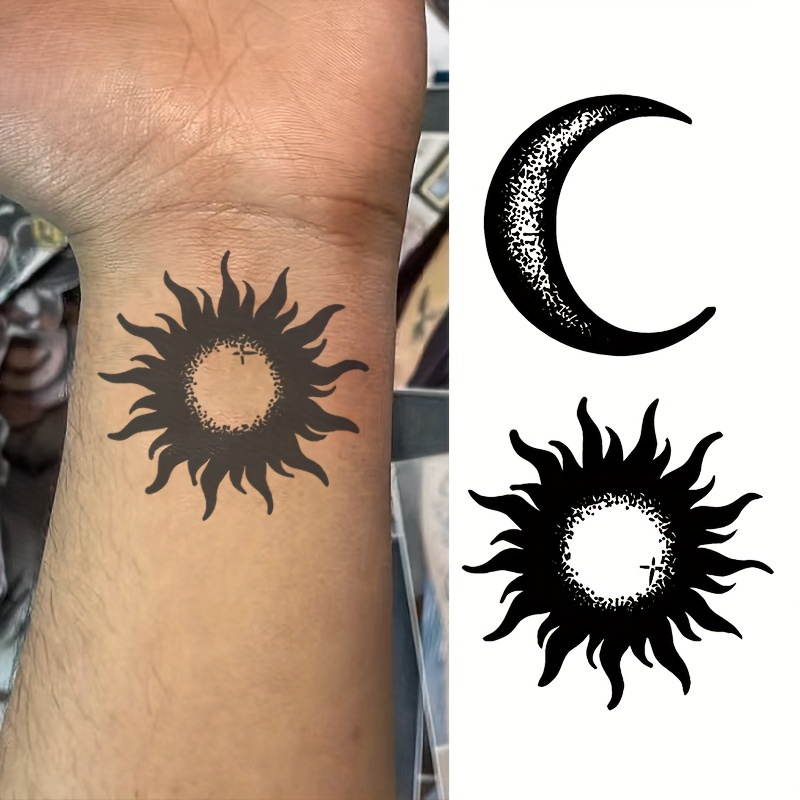 Temporary Tattoos Of And The Moon, Herbal Semi-permanent Waterproof Lasting Non-reflective Fake Tattoos For Men's And Women's And Collarbones