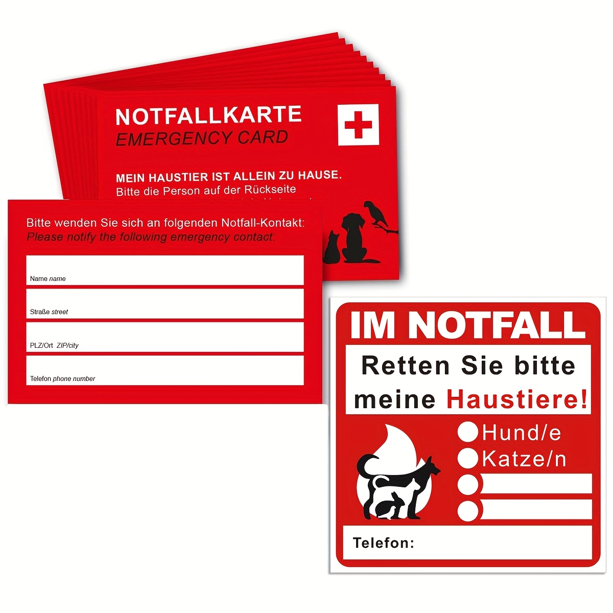 E-shop Notfallkarte für Haustiere mit Alarmaufkleber für Notsituationen, Unsere Katzen/Hunde, Feuerwehrleute Werden Den Alarm Durchs Fenster oder Die