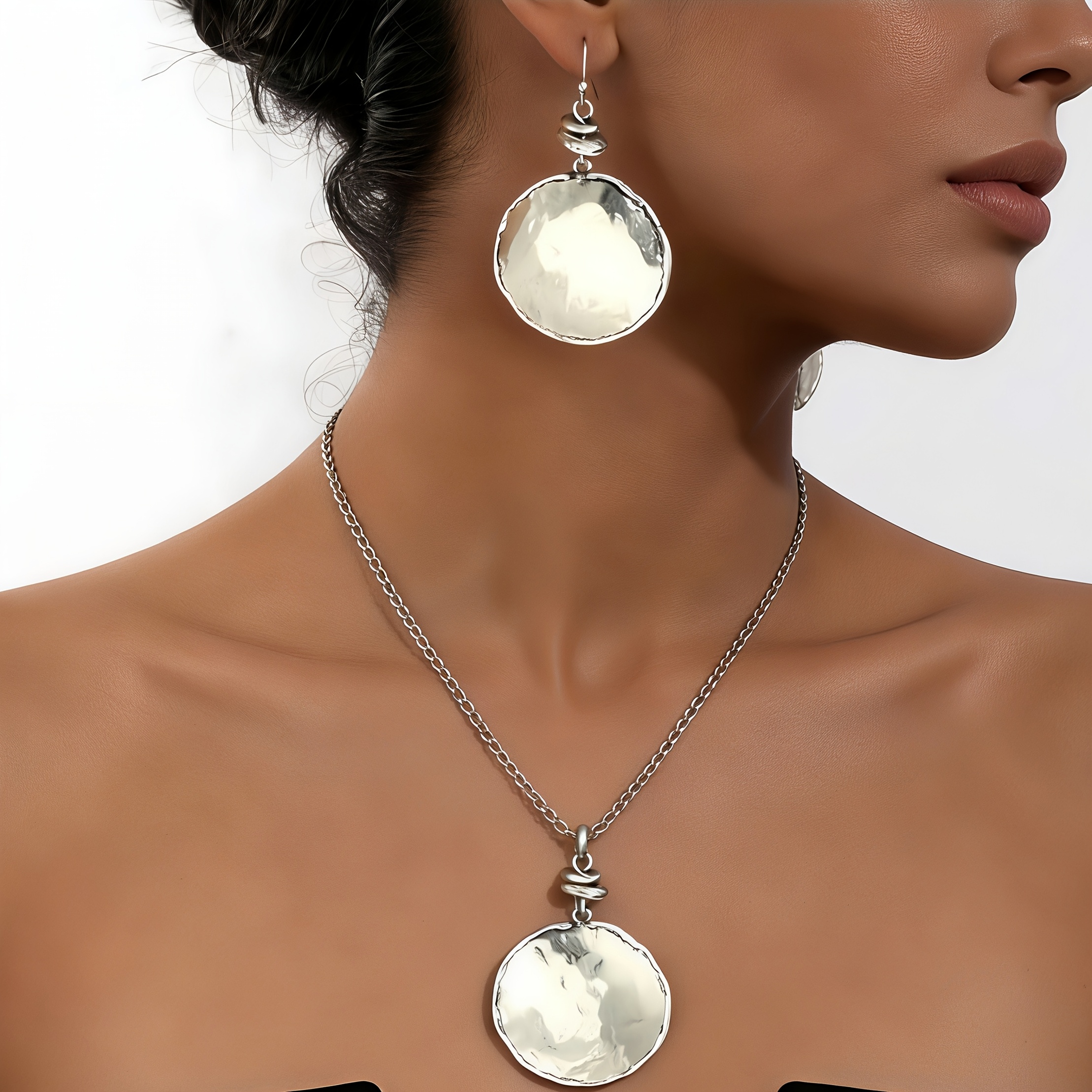 2pcs Set Fashionable Geometric Hammered Texture Jewelry Set