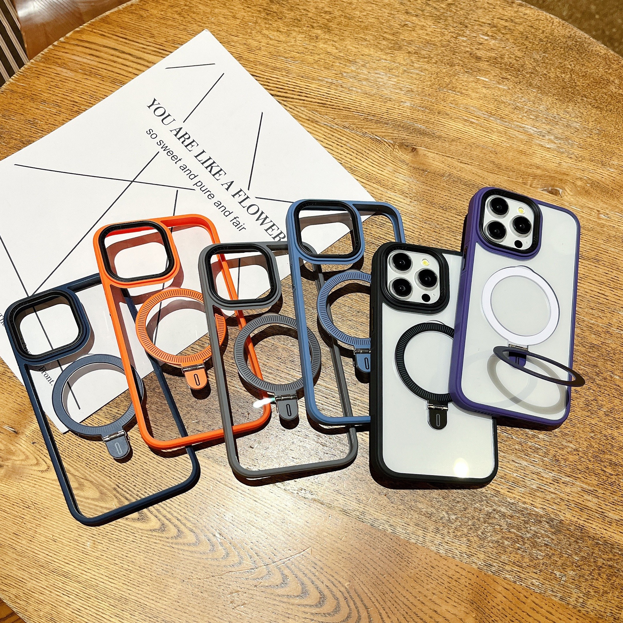 Suitable For Case For 16promax 16pro 16Plus 16 Transparent HD Shockproof Protective Magnetic Cell Phone Cover, Foldable Phone Holder On The Back_voghion.com