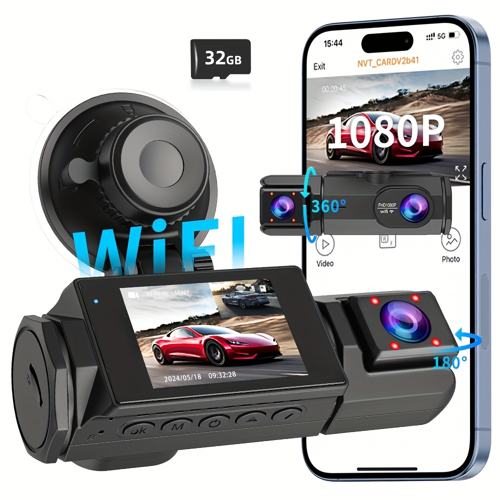 Alternative view of Cámara DASH para Coche, Gratis 32GB 1080P Full HD WIFI Cámara de Coche, Grabación de 2 Canales, Cámara Frontal…