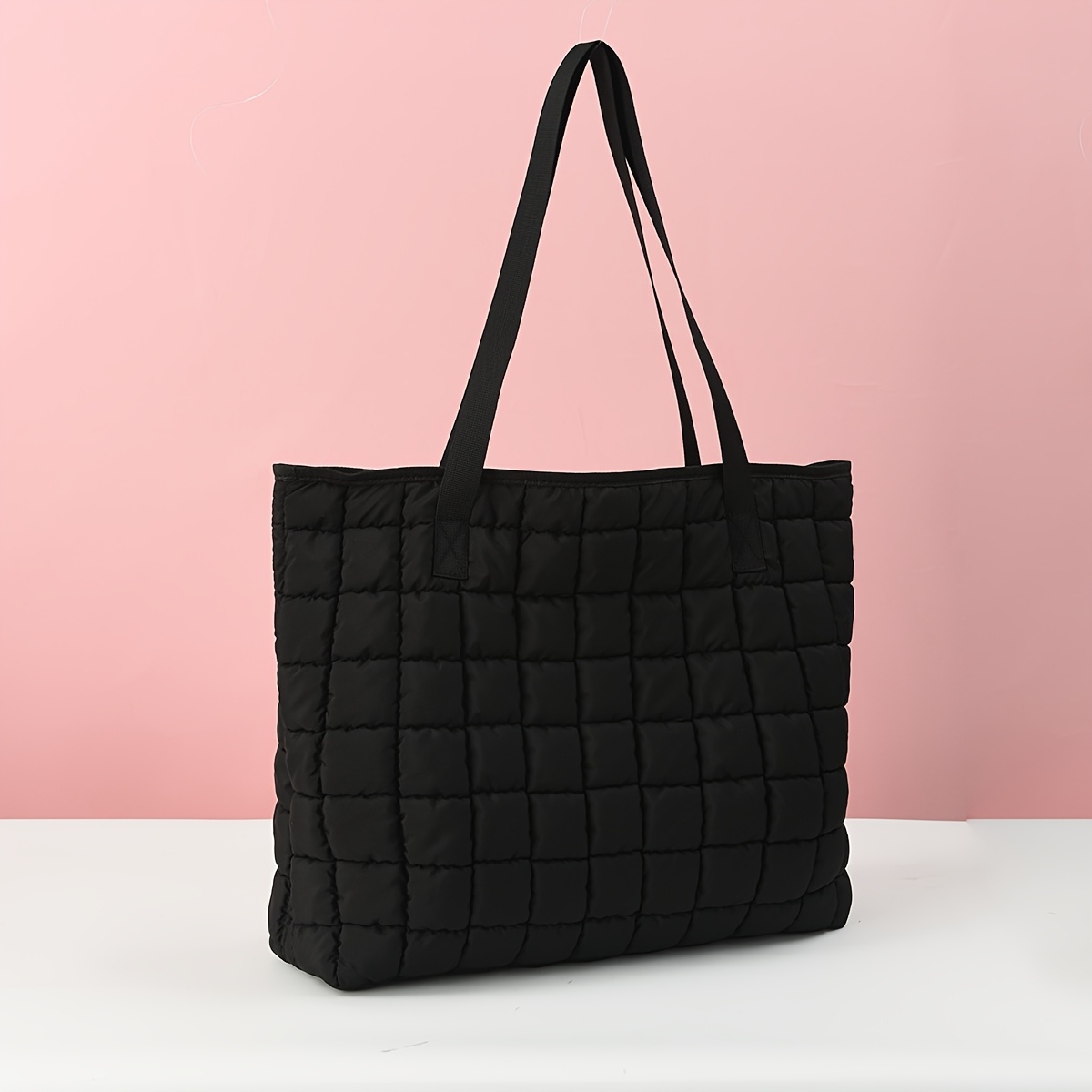 chic black quilted tote bag   hobo shoulder bag with zip closure for daily   travel travel bag