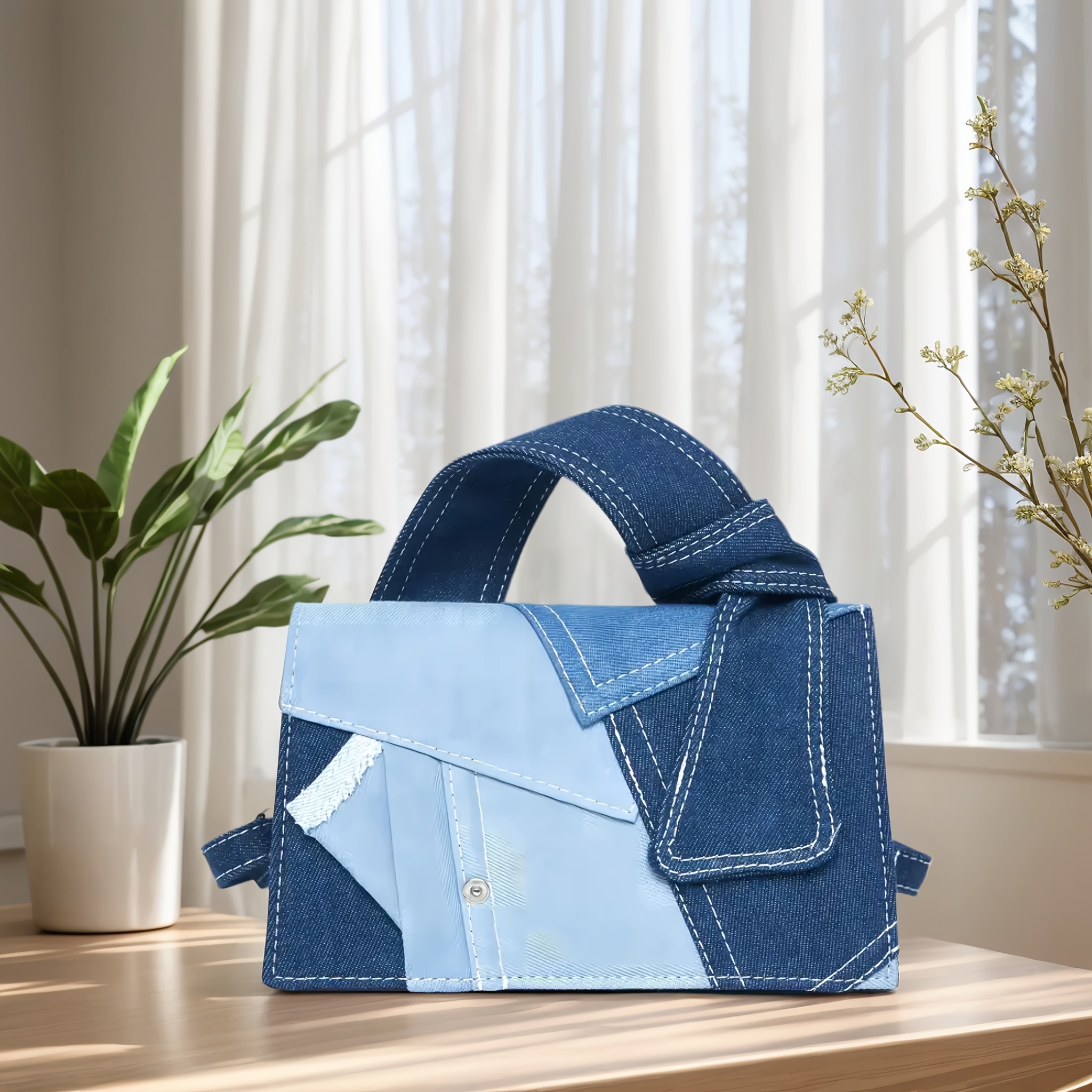 

Stylish And Cute Denim Patchwork Bag With Zipper Closure - The For Shopping, Dating And Commuting