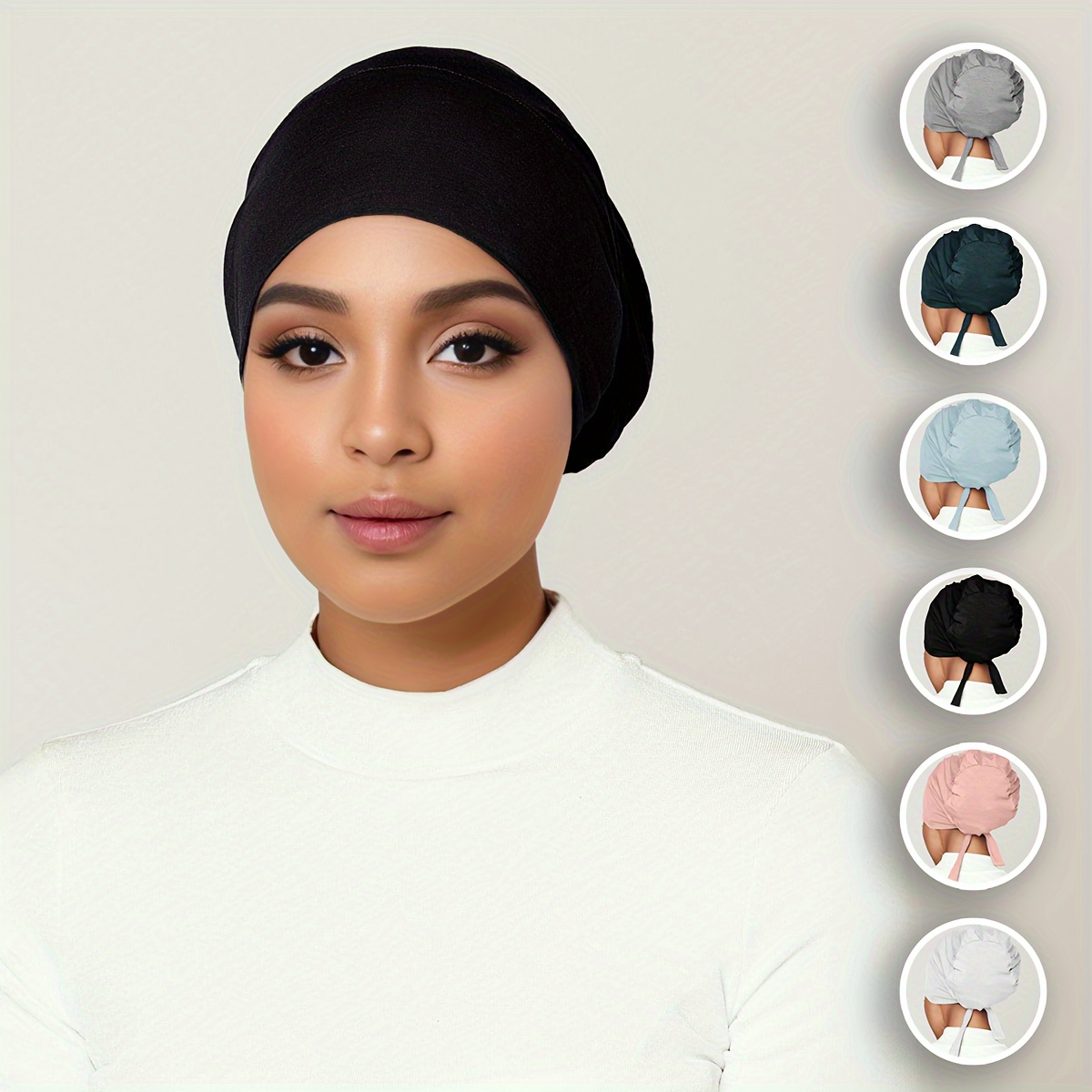 

Breathable Cotton Tied Back Undercap, Stretchable Base Cap, Non-slip Inner Hijab Caps, Assorted Colors, 1 Size Fits All