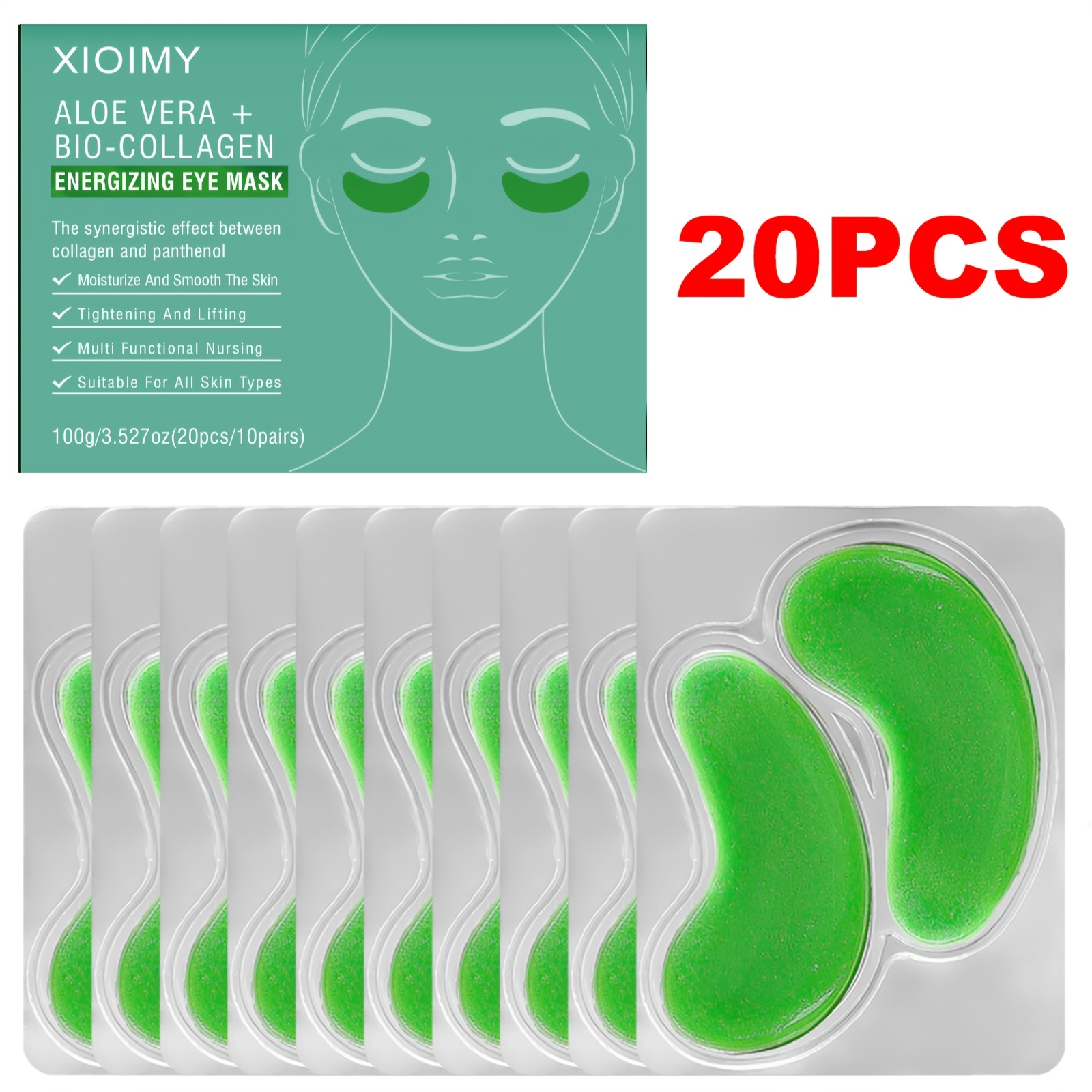 Image of 20pcs Aloe Vera And Collagen Eye Mask, Powerful Moisturizing, Delicate, Around , Skin Radiance, Making The Elastic, Bidding Farewell To And Dullness, Eye Care, Suitable For Types
