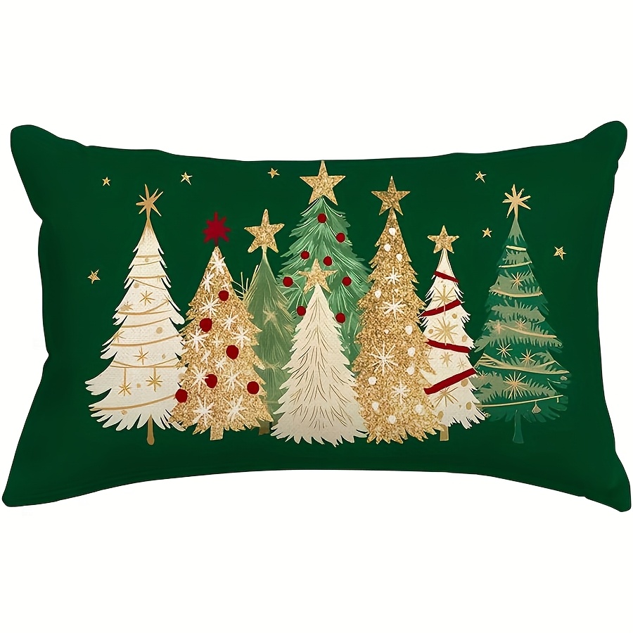 TEMU 1pc/2pcs, Christmas Tree Lumbar Pillow Covers 12x20 Inch,watercolor Christmas Decorations Pillows Decorative Throw Pillows Lumbar For Home Decor