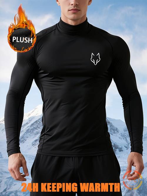 2pcs thermal underwear set for men black sports base layer with wolf logo 4h for hiking skiing cold weather winter warm long johns for skiing outdoor activities