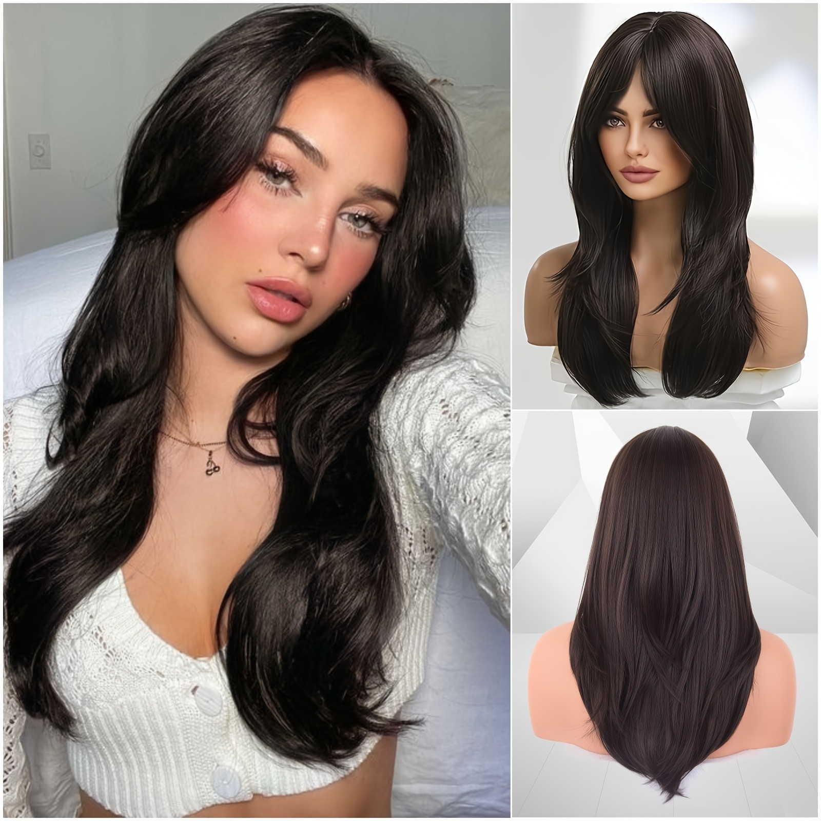 20 inch long red wigs women featuring bangs a wavy layered  display picture 1