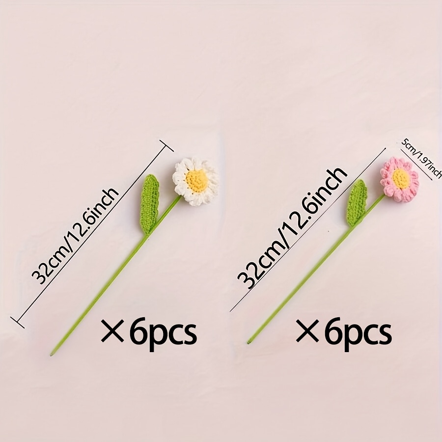 TEMU 12pcs Handcrafted Crochet Daisy Bouquet - Realistic Artificial Flower Bouquet Suitable For Home, Wedding, Birthday, Mother's Day Decor, Table