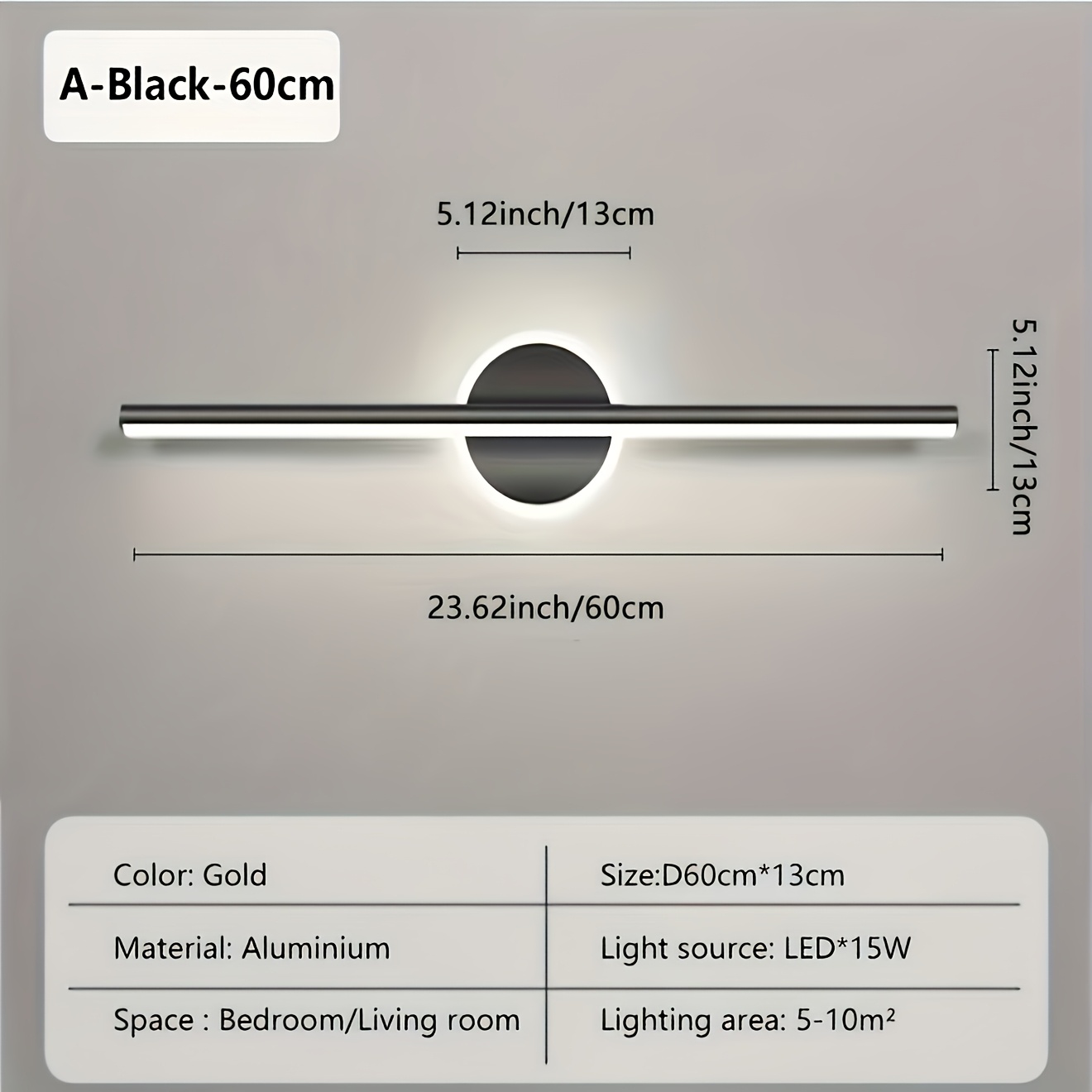 1pc Easy Wall Lamp Luxury Home Decor Modern LED Mirror Wall Light, Home Decoration Lighting Minimalist Mirror Light Decorative Fixture Warm 4000K Mirror Wall Lamp Black/Golden, Suitable for Bedroom Study Living Room Lighting