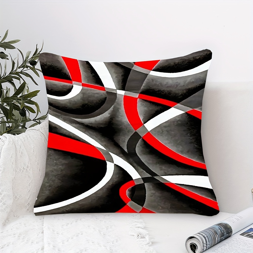 

Geometric, Chic 18x18in Short Plush Pillow Cover - Red, Curve Design - Bedroom, Sofa, Living Room & Car Decor (insert Not Included), Decorative Pillows