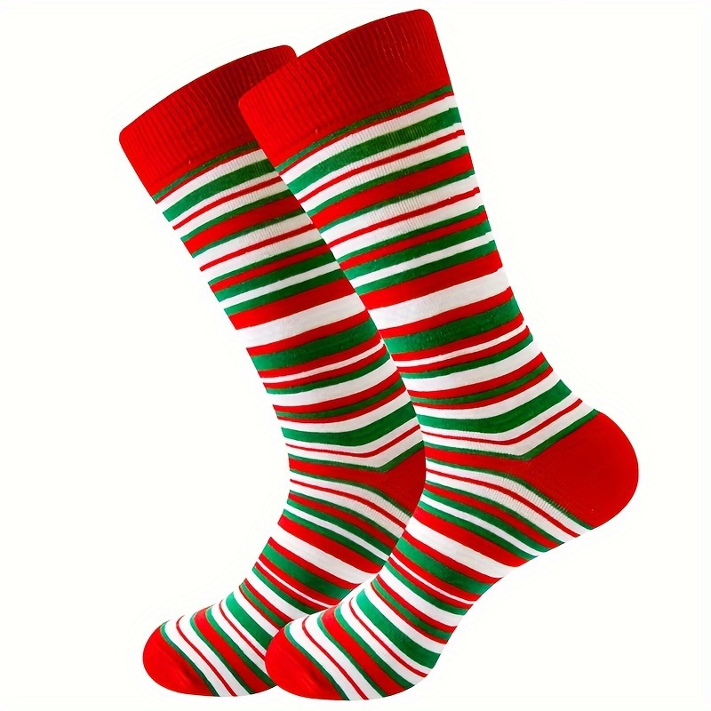 

Christmas Striped Mid-calf Socks - Cozy Polyester, Couples, Striped, Mid-calf