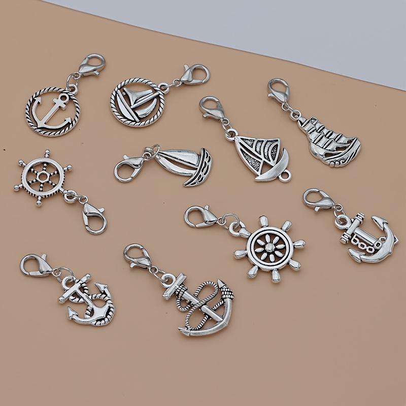 E-shop 10 Stück Zinklegierung Silberfarbene Karabinerverschluss Anker Charms Anhänger Boot Anhänger zur Verzierung - Ideal für Ketten und Dekorationen,