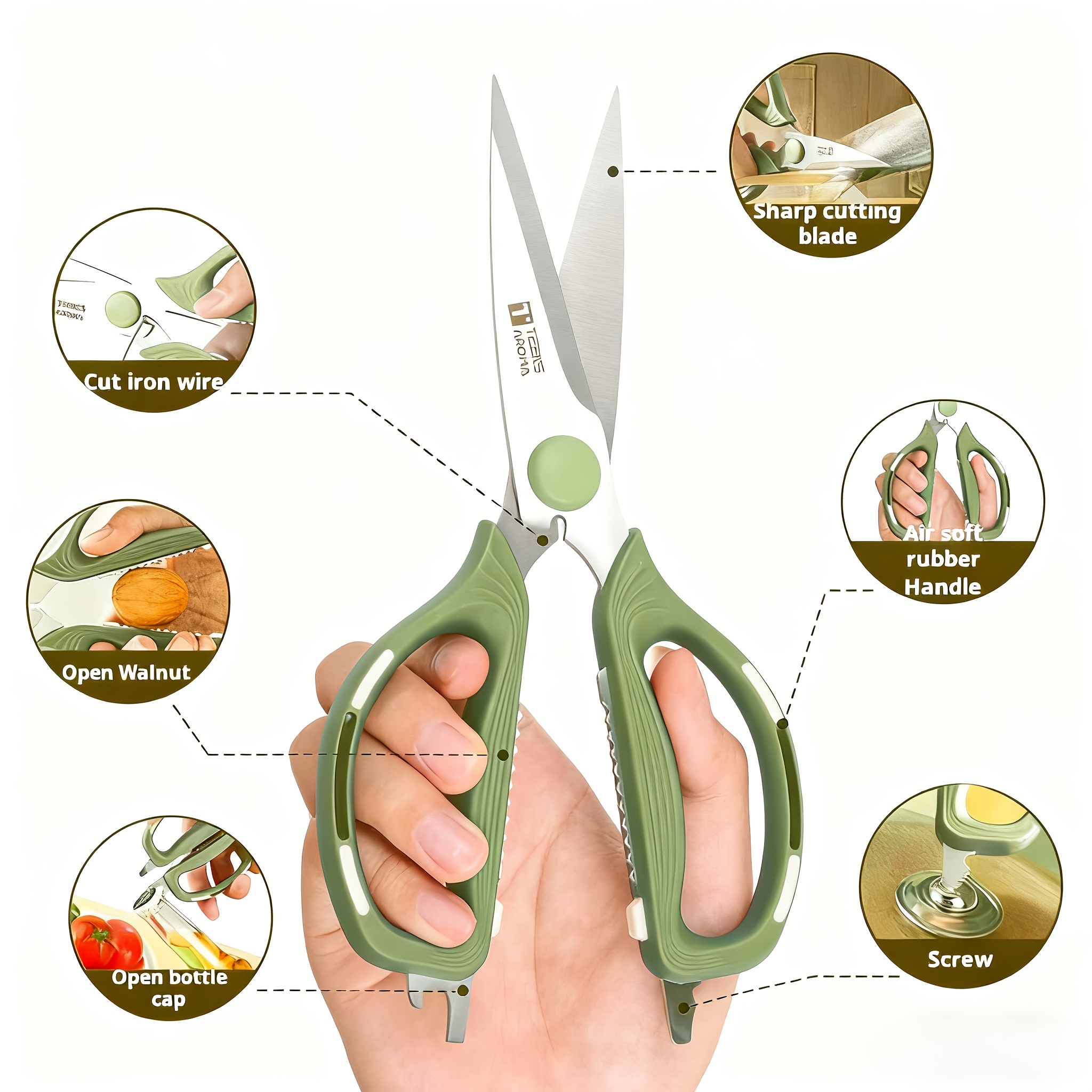 TEMU 1 Pair Of Stainless Steel Scissors - Non-slip Handle Food Preparation Scissors, Scissors For Home Food Cutting Meat, Kitchen, Office, Tailoring,