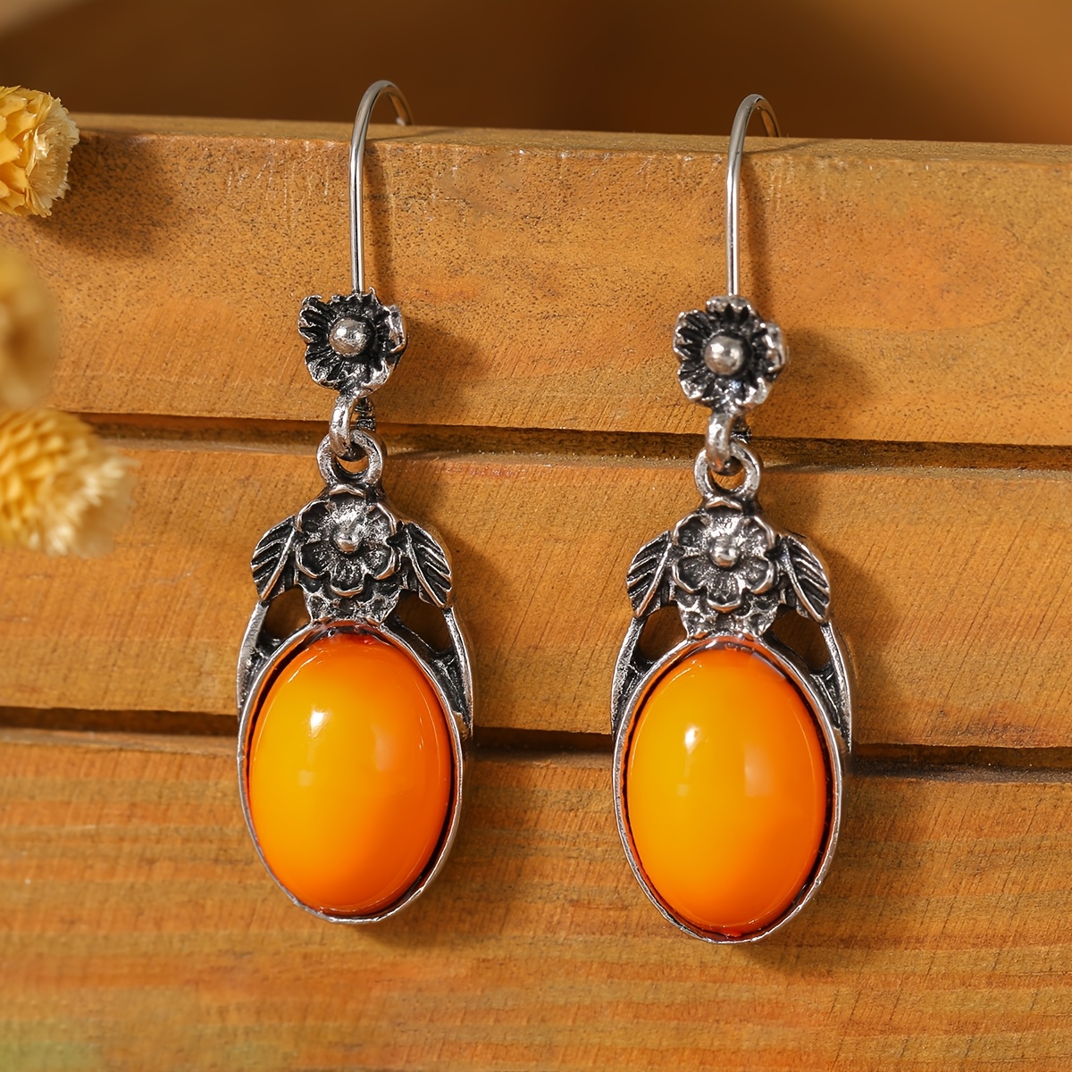 TEMU 1 di orecchini pendenti ovali gialli vintage eleganti K- per donna - Orecchini pendenti con ciondolo a pietra preziosa ovale e rivestimento K-,