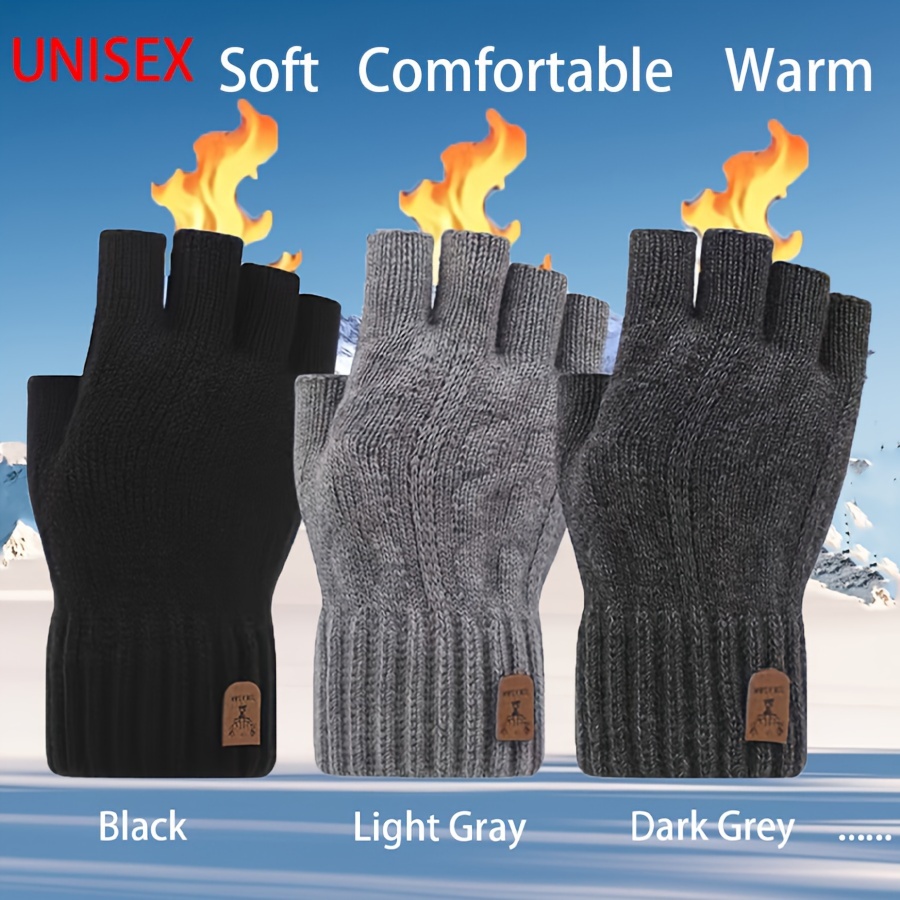 

1pair Men's Fingerless Thermal Gloves For Cold Weather - Knitted, Warm, And Comfortable