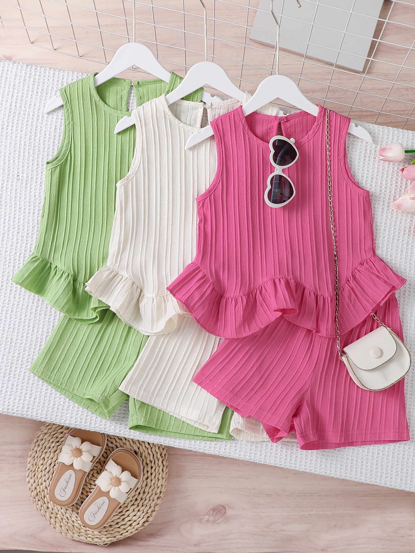 6pcs girls set 2026 summer new arrival fashionable casual ladies cute outfit tank top shorts comfortable multi piece set   outdoor