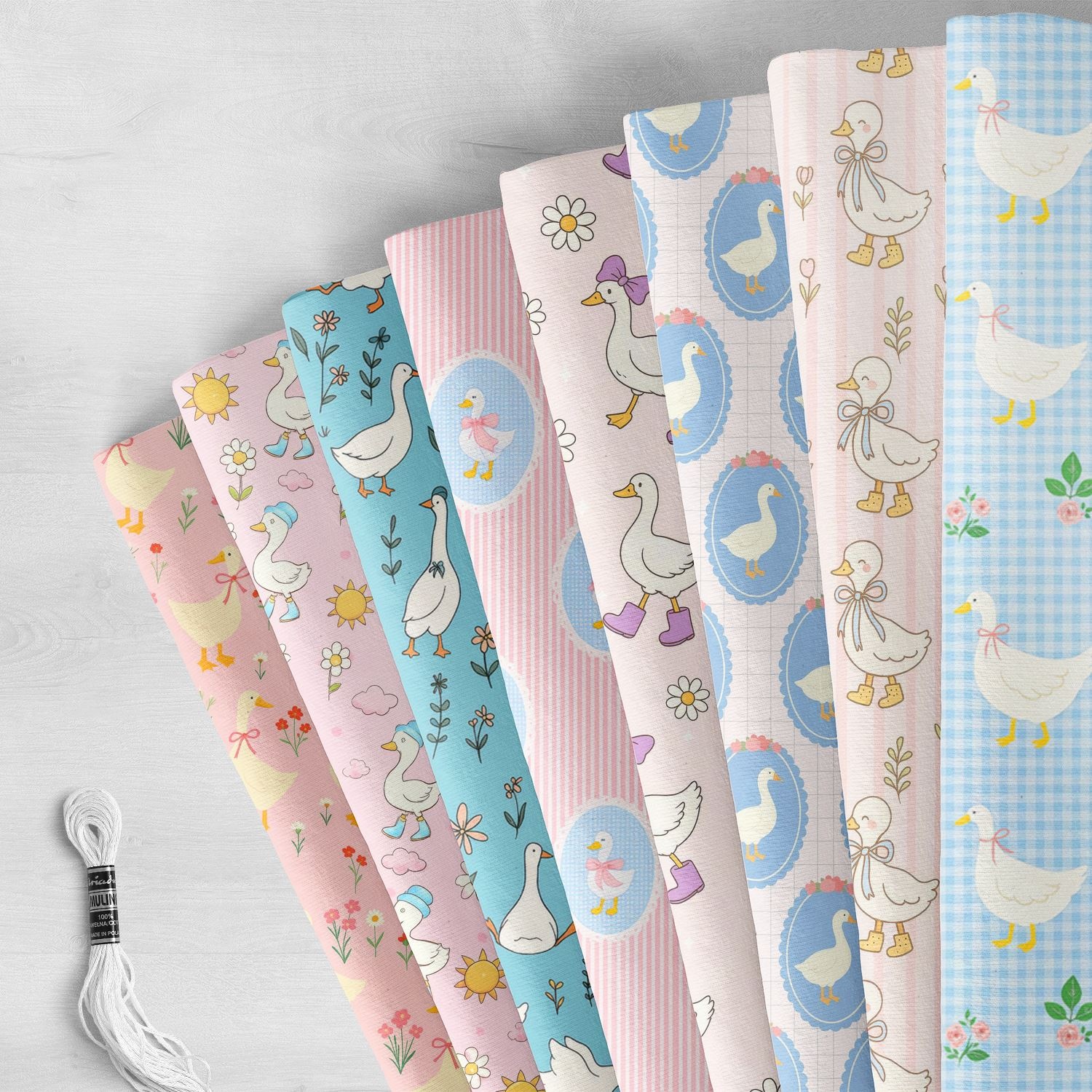 TEMU 8pcs/set Vibrant Duck Print Polyester Quilting Fabric Squares - 7.87x7.87inch/20x20cm, Duck Designs With & Floral Patterns, Perfect For Sewing,