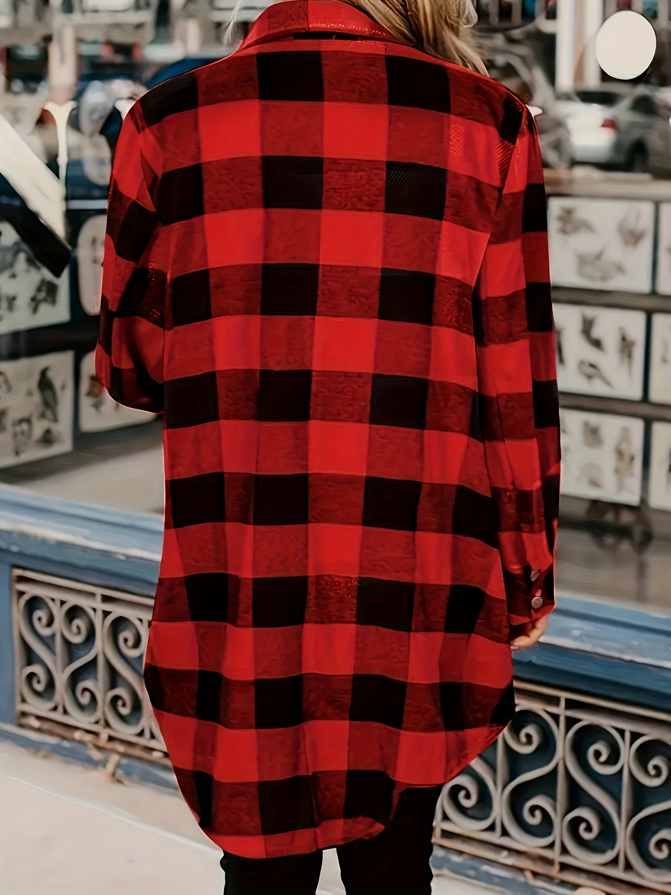 Camisa Casual Camisa De Cuadros Mujer Roja Y Negra Camisa Elegante Cuadros  Rojos Negros Mujer Larga, image size:800x1067