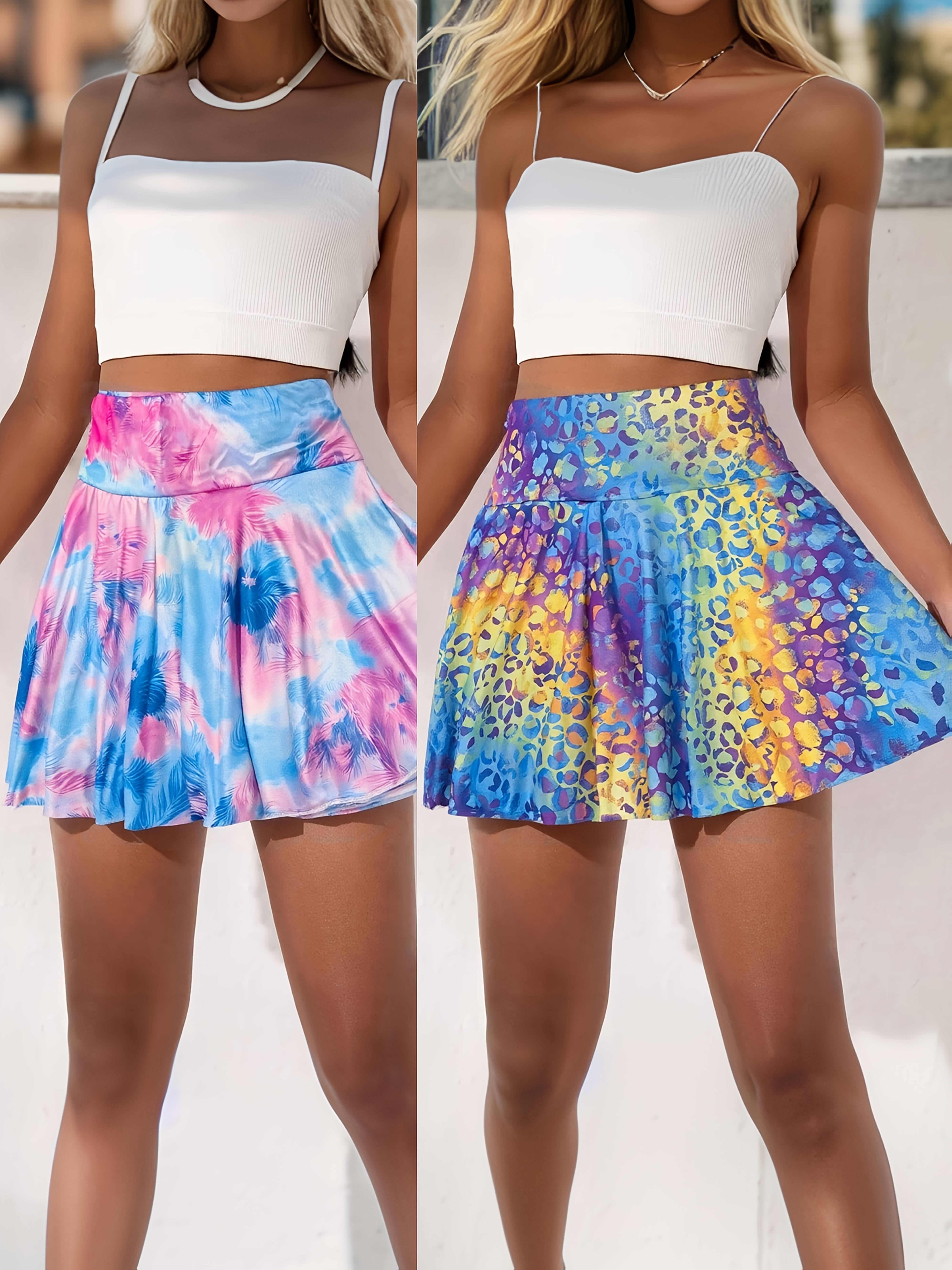 girls' vibrant tie dye print high waist stretchy skort phone