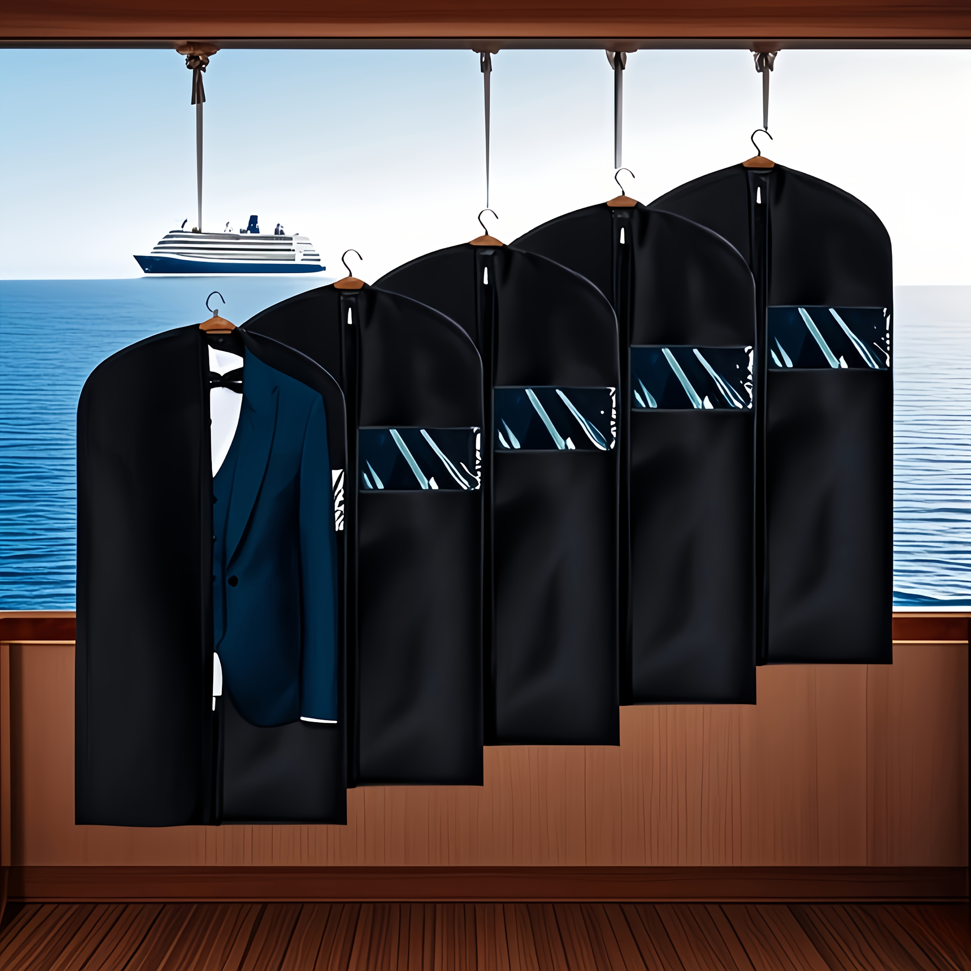 5pcs Black Washable Suit Covers with Transparent Windows for Shirts, Suits, Dresses – Multiple Sizes Up to 55" Length
