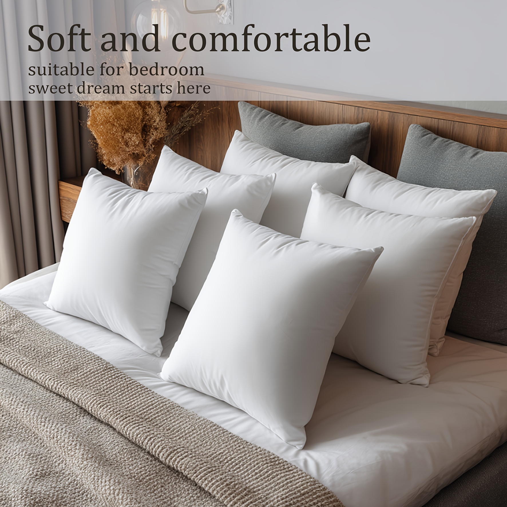TEMU 4pcs 18x18 Inch 3d Microfiber Pillow Inserts | 300-350gsm Thickened Soft Fluffy Washable Pillow Stuffers | White Decorative Pillows For Sofa