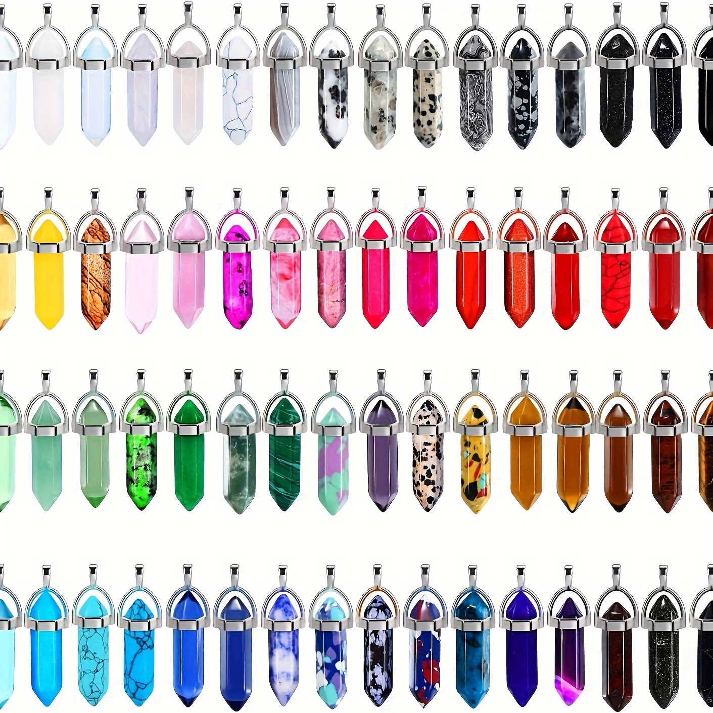 

30pcs Natural Crystal Gemstone Pointed Pendants, Assorted Colors, Fashion Style, With Necklace Making Supplies For Making, Christmas Gift Crafting Kit