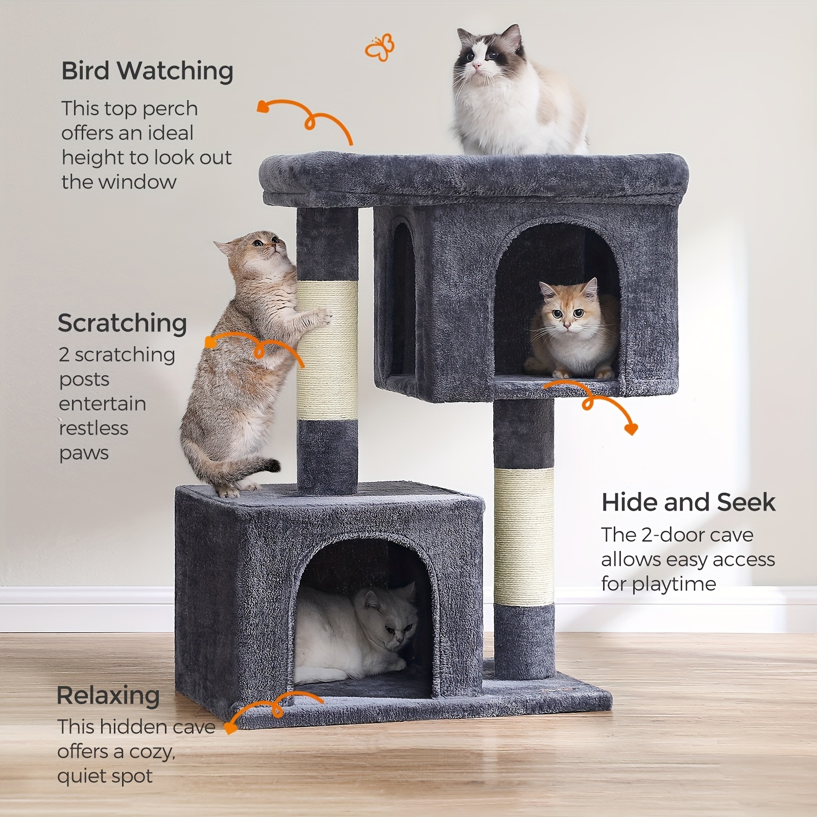 

Cat Tree, 39.8-inch Cat Tower, Xl, Cat Condo For Extra Large Cats Up To 44 Lb, Large Cat Perch, 2 Cat Caves, Scratching Post
