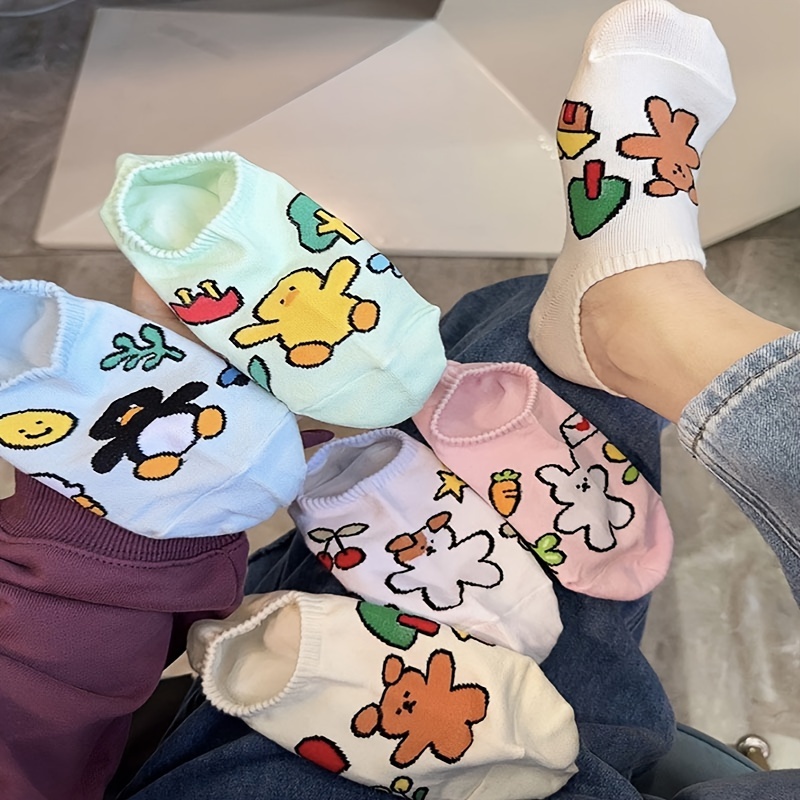 

5 Pairs Cartoon Animal Socks, Cute & Breathable Low Cut Invisible Socks, Women's Stockings & Hosiery