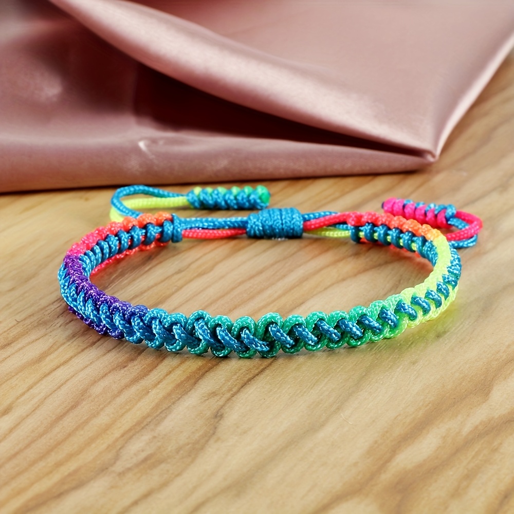 Women's Handwoven Braided Bracelet Boho Rainbow Gradient Adjustable