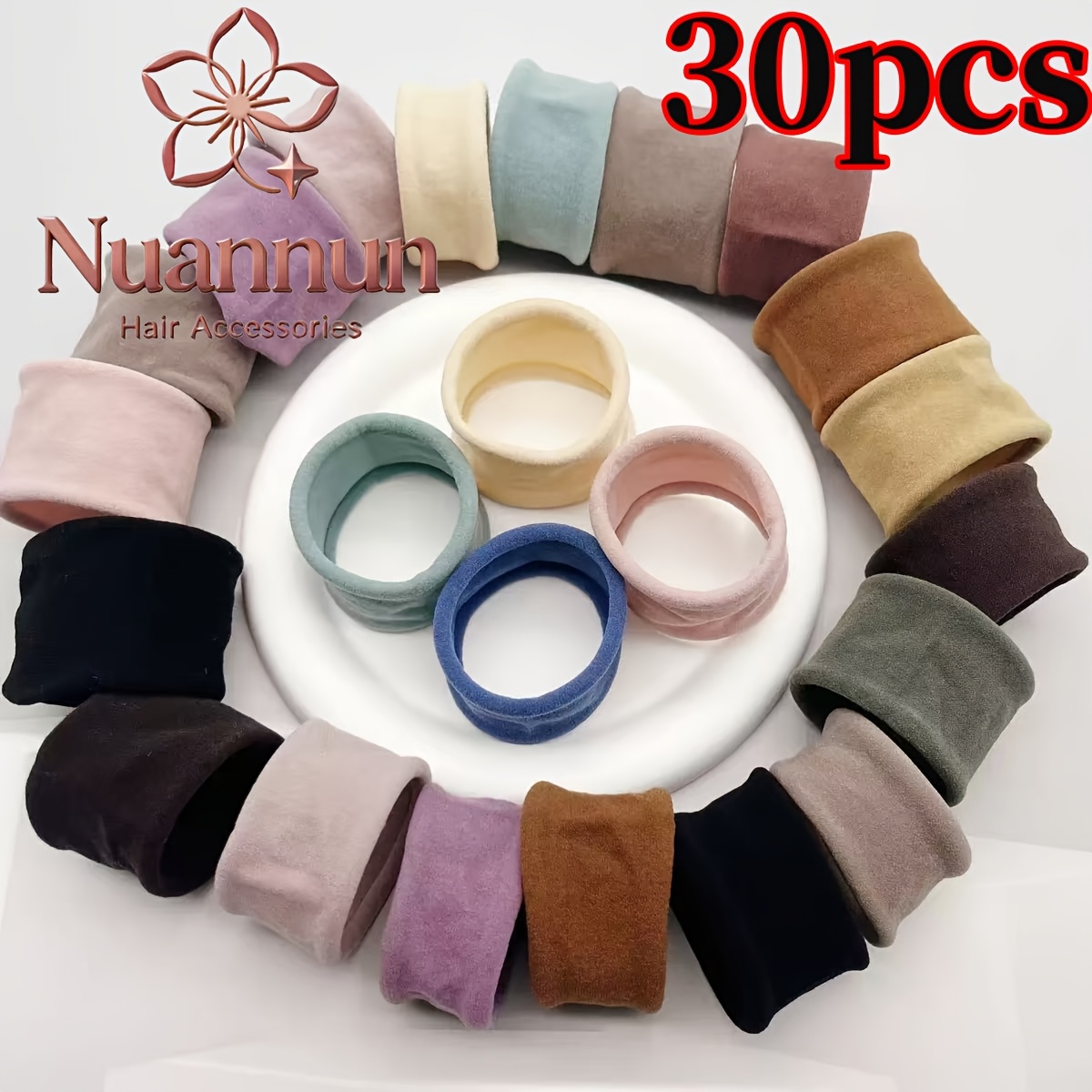 30pcs Assorted Colors Versatile High-elasticity Seamless Widened Mask Hair Ties, Premium Durable High Ponytail Hair Elastics