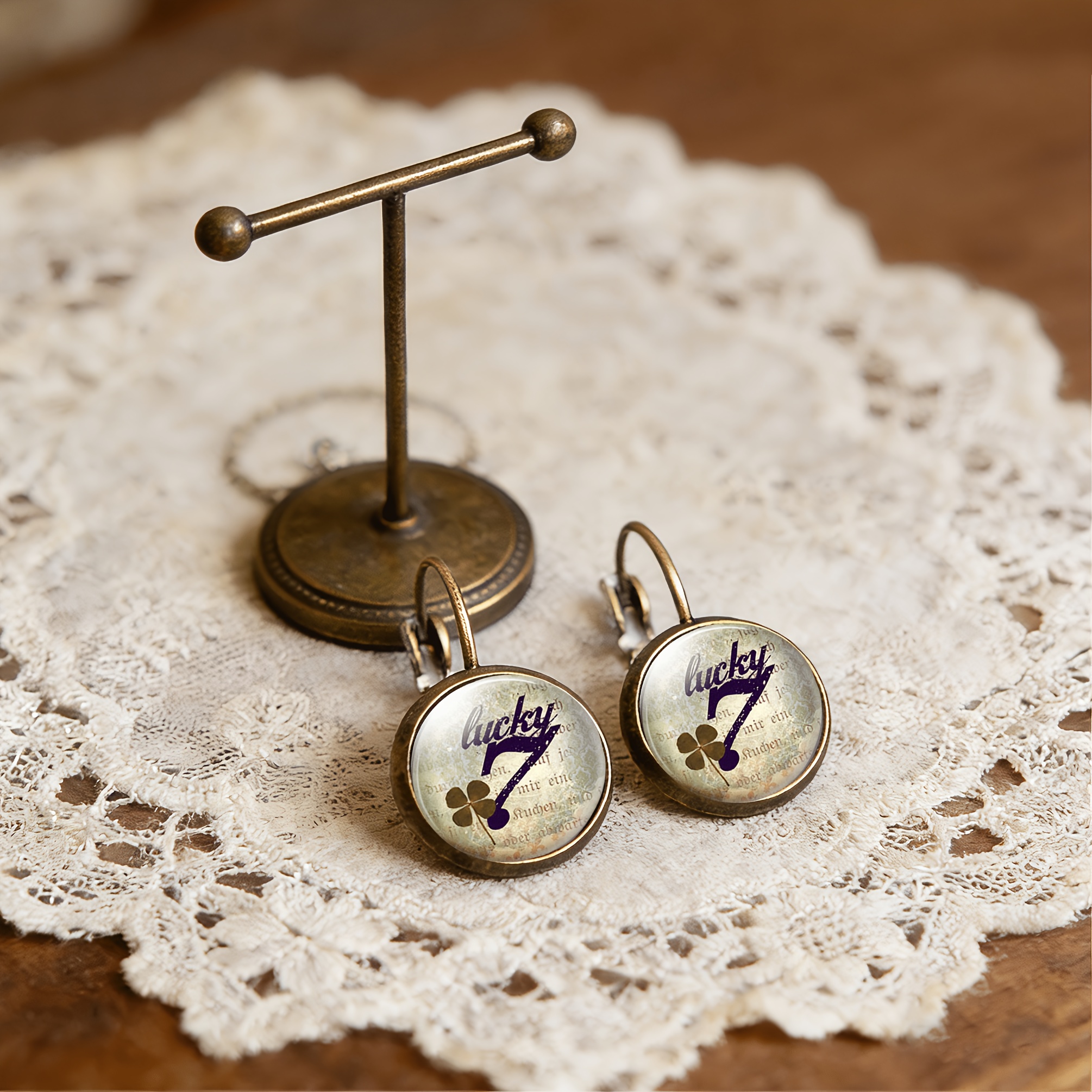2pcs Cyan Round Classical Earrings, Lucky Clover Design